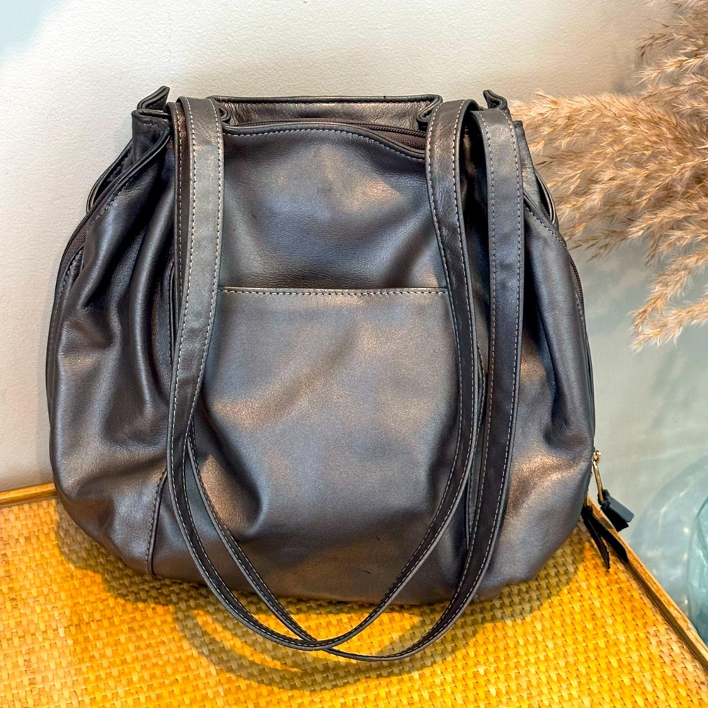 SAS leather metallic silver tote bag / purse in great condition!